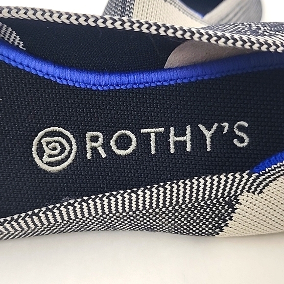 Rothy's | 8W| Royal Blue + Cream Geometric Color Block Print Cap Toe Flat - Picture 5 of 12